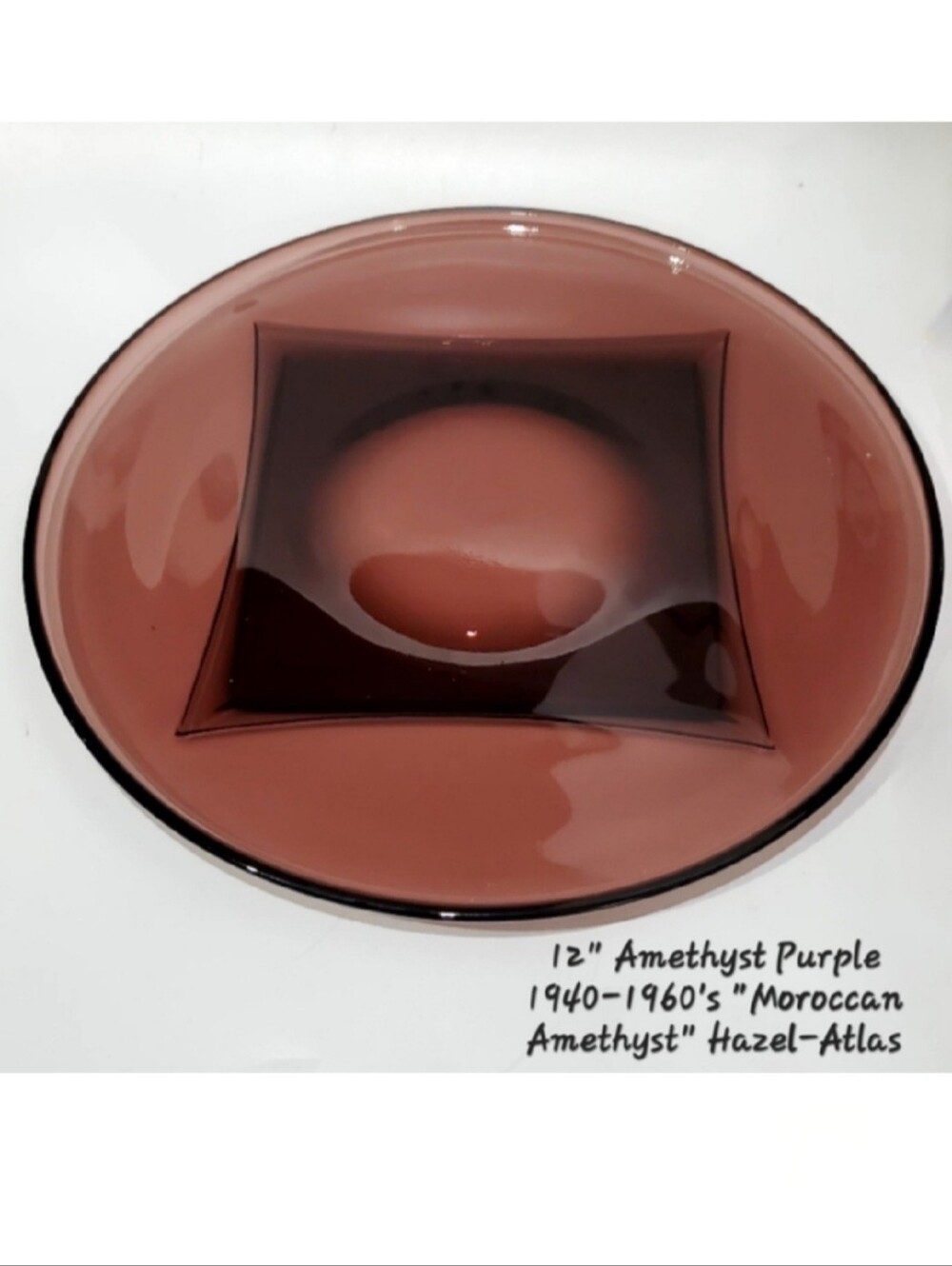 MCM 12" Purple Moroccan Amethyst Colony Round Glass Serving Plate by Hazel-Atlas